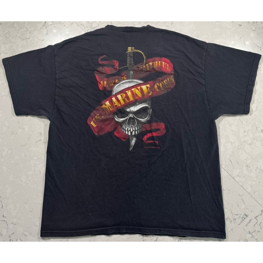 VTG 90s United States Marine Corps T-Shirt Mens 2XL XXL Black Graphic Y2K Tee
